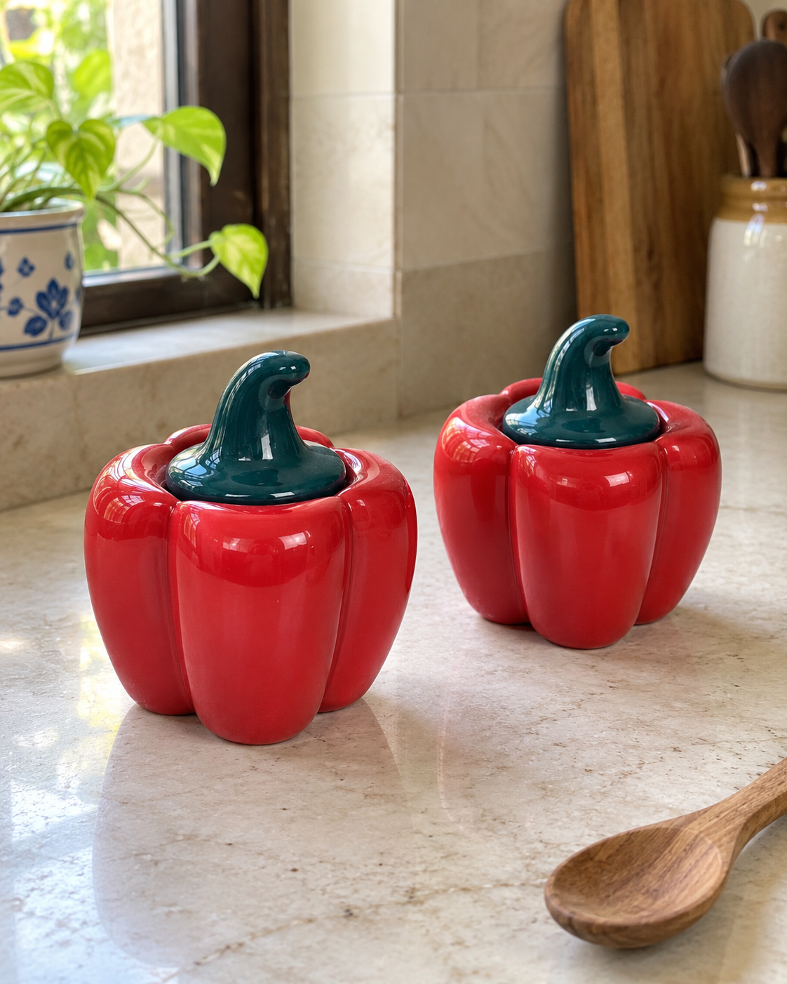 Red Capsicum Ceramic Pickle Jar - 500 ml — styling display; sold individually