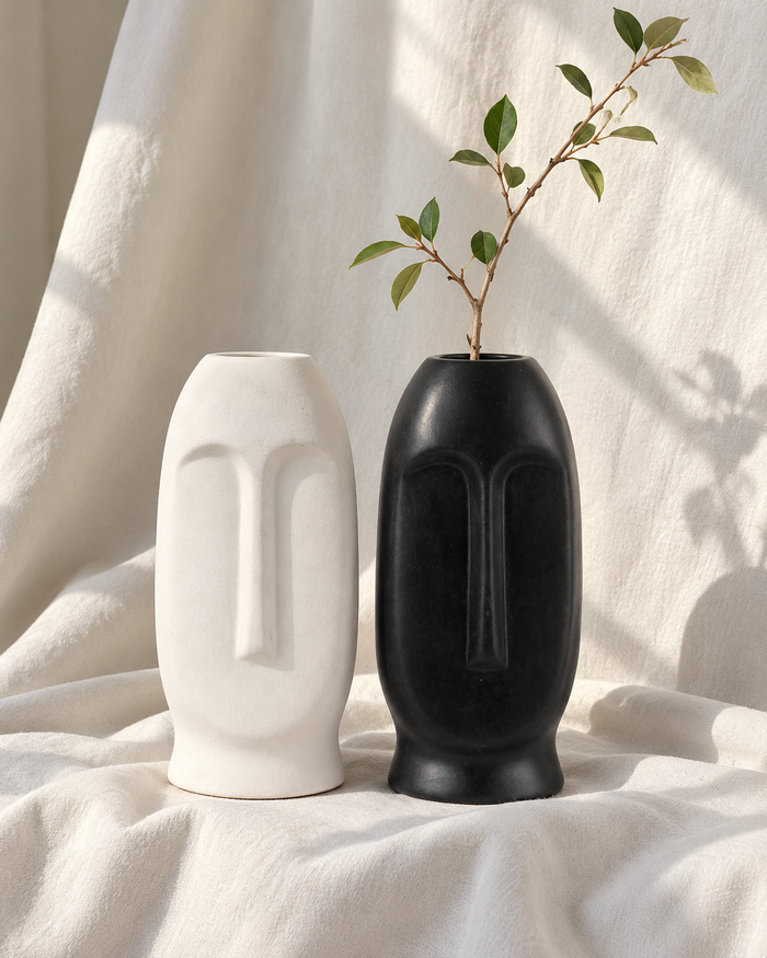 Black Sculptural Face Ceramic Vase