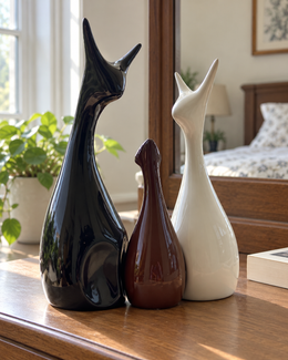Monochrome Deer Family Ceramic Figurines - Set of 3, styled in a home setting
