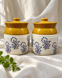 Blue Botanical Ceramic Pickle Jar - 500 ml — styling display; sold individually