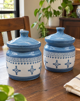 Grey Floral Border Ceramic Pickle Jar - 1000 ml — styling display; sold individually
