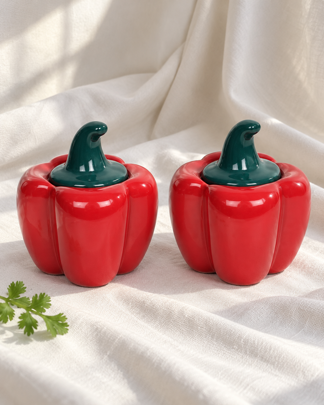 Red Capsicum Ceramic Pickle Jar - 500 ml — styling display; sold individually