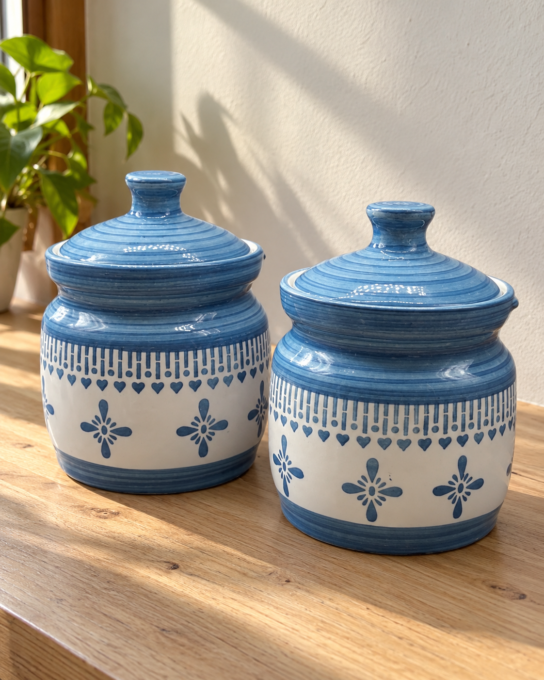 Grey Floral Border Ceramic Pickle Jar - 1000 ml — styling display; sold individually
