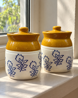 Blue Botanical Ceramic Pickle Jar - 500 ml — styling display; sold individually