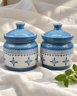 Grey Floral Border Ceramic Pickle Jar - 1000 ml — styling display; sold individually
