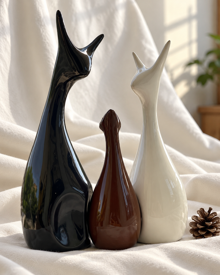 Monochrome Deer Family Ceramic Figurines - Set of 3