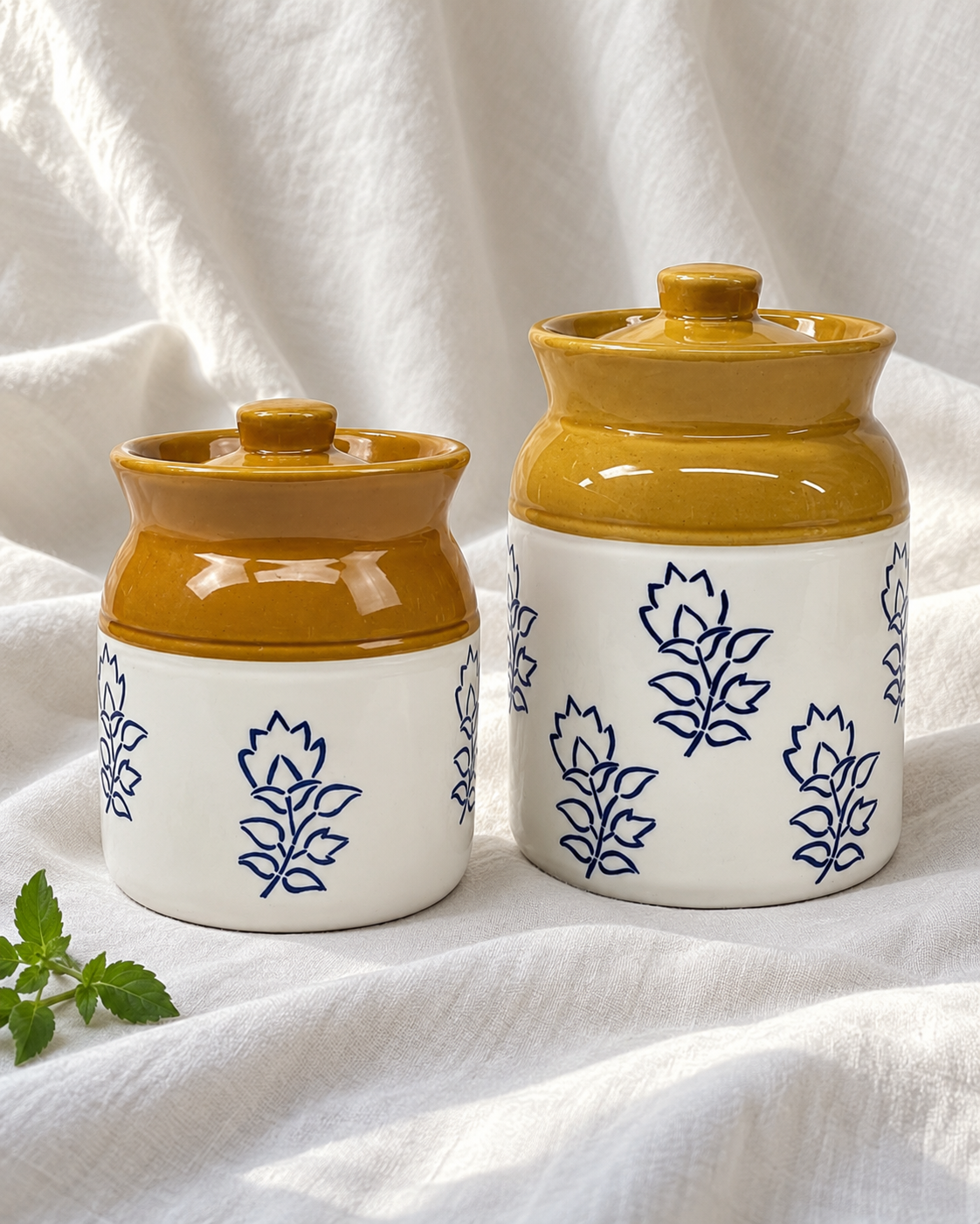 Blue Botanical Ceramic Pickle Jar - 1000 ml — styling display; sold individually