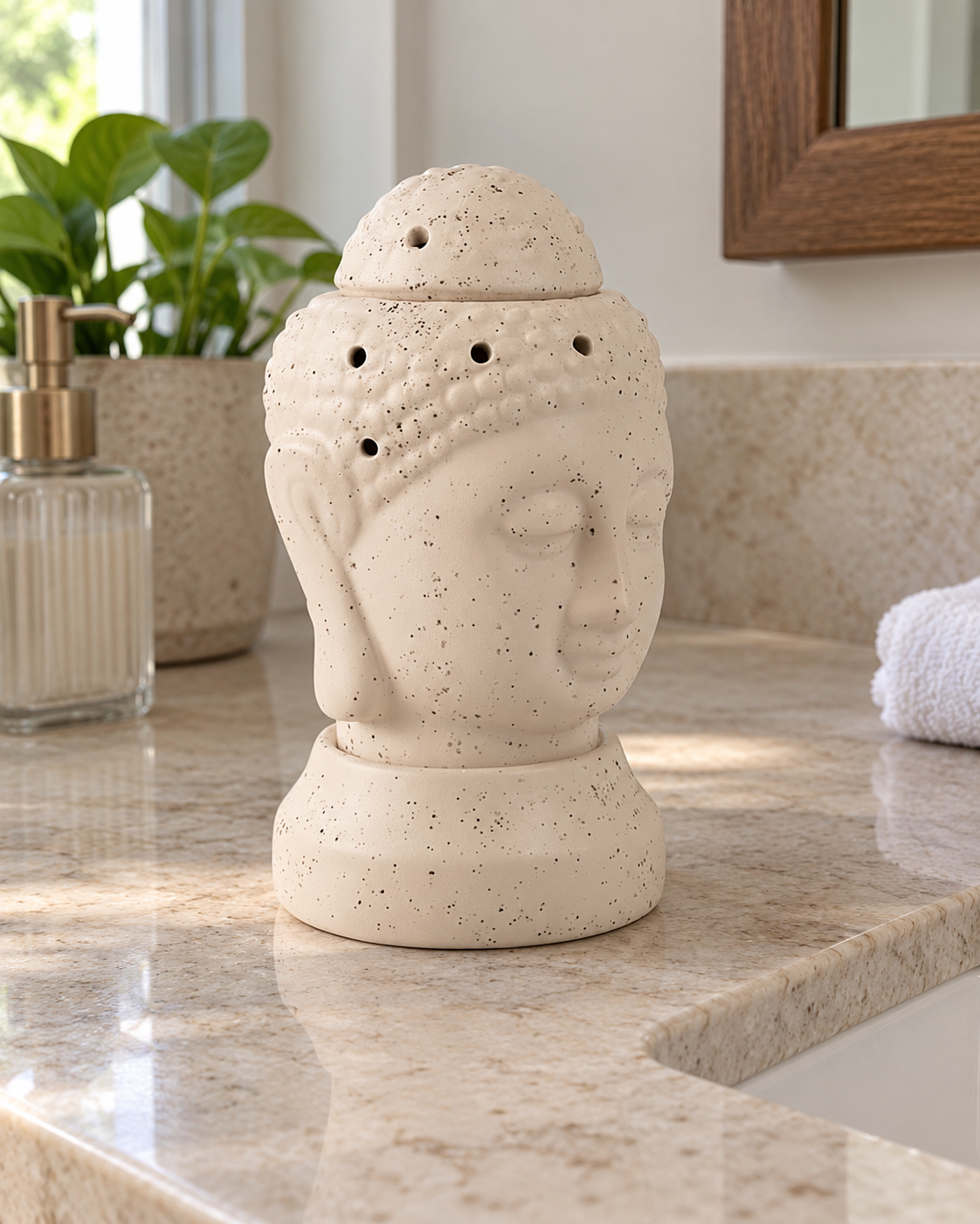Buddha Shape Electric Ceramic Aroma Diffuser, styled in a home setting