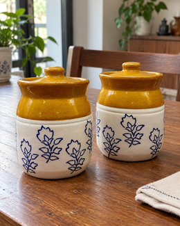 Blue Botanical Ceramic Pickle Jar - 500 ml — styling display; sold individually