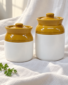 Classic Brown and White Ceramic Pickle Jar - 1000 ml — styling display; sold individually