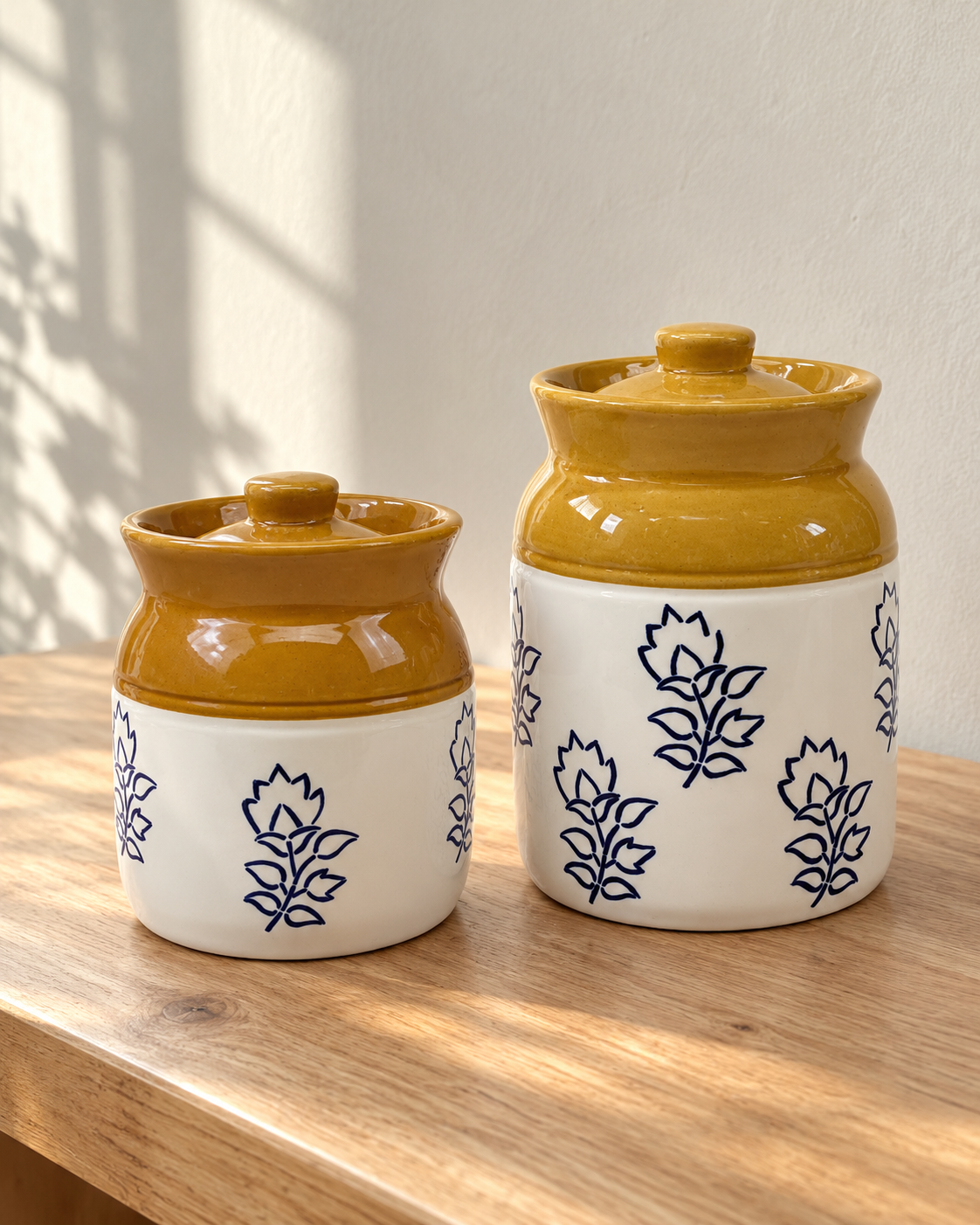 Blue Botanical Ceramic Pickle Jar - 1000 ml — styling display; sold individually