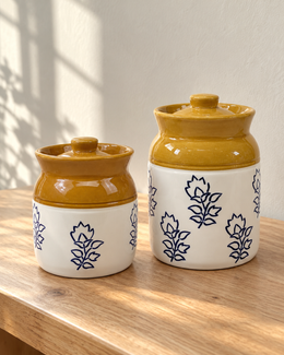 Blue Botanical Ceramic Pickle Jar - 500 ml — styling display; sold individually
