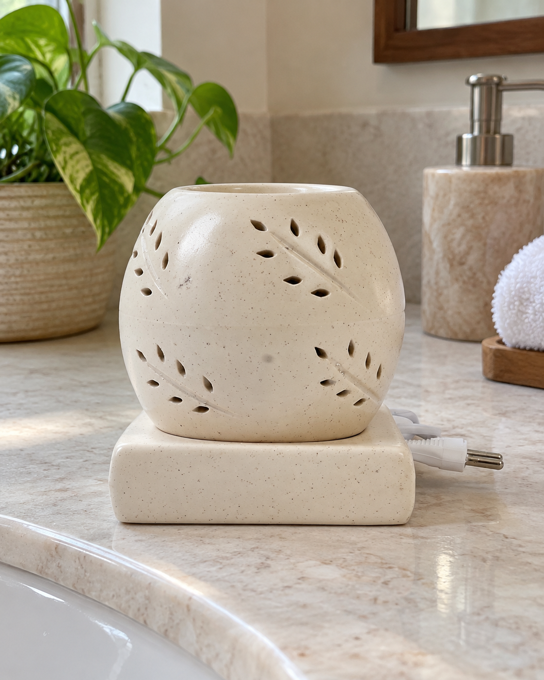 Coconut Shape Electric Ceramic Aroma Diffuser, styled in a home setting