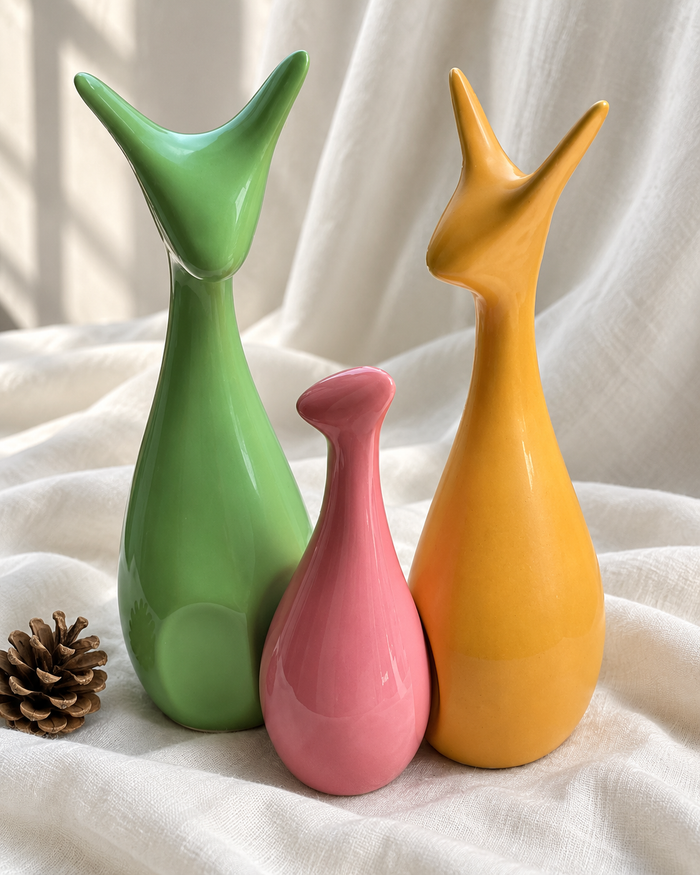 Pastel Deer Family Ceramic Figurines - Set of 3