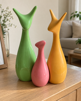 Pastel Deer Family Ceramic Figurines - Set of 3, styled in a home setting