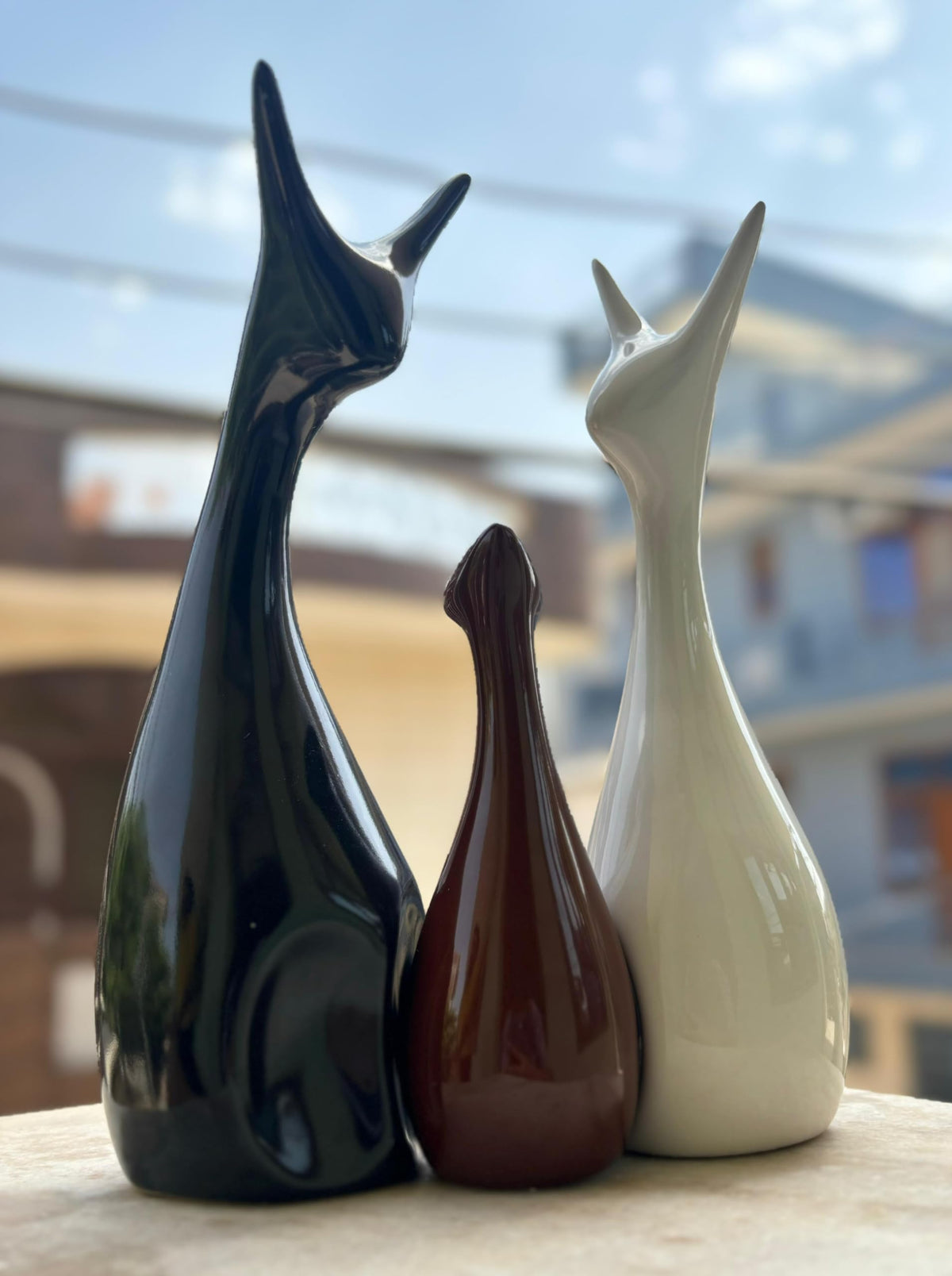 Monochrome Deer Family Ceramic Figurines - Set of 3 - product view