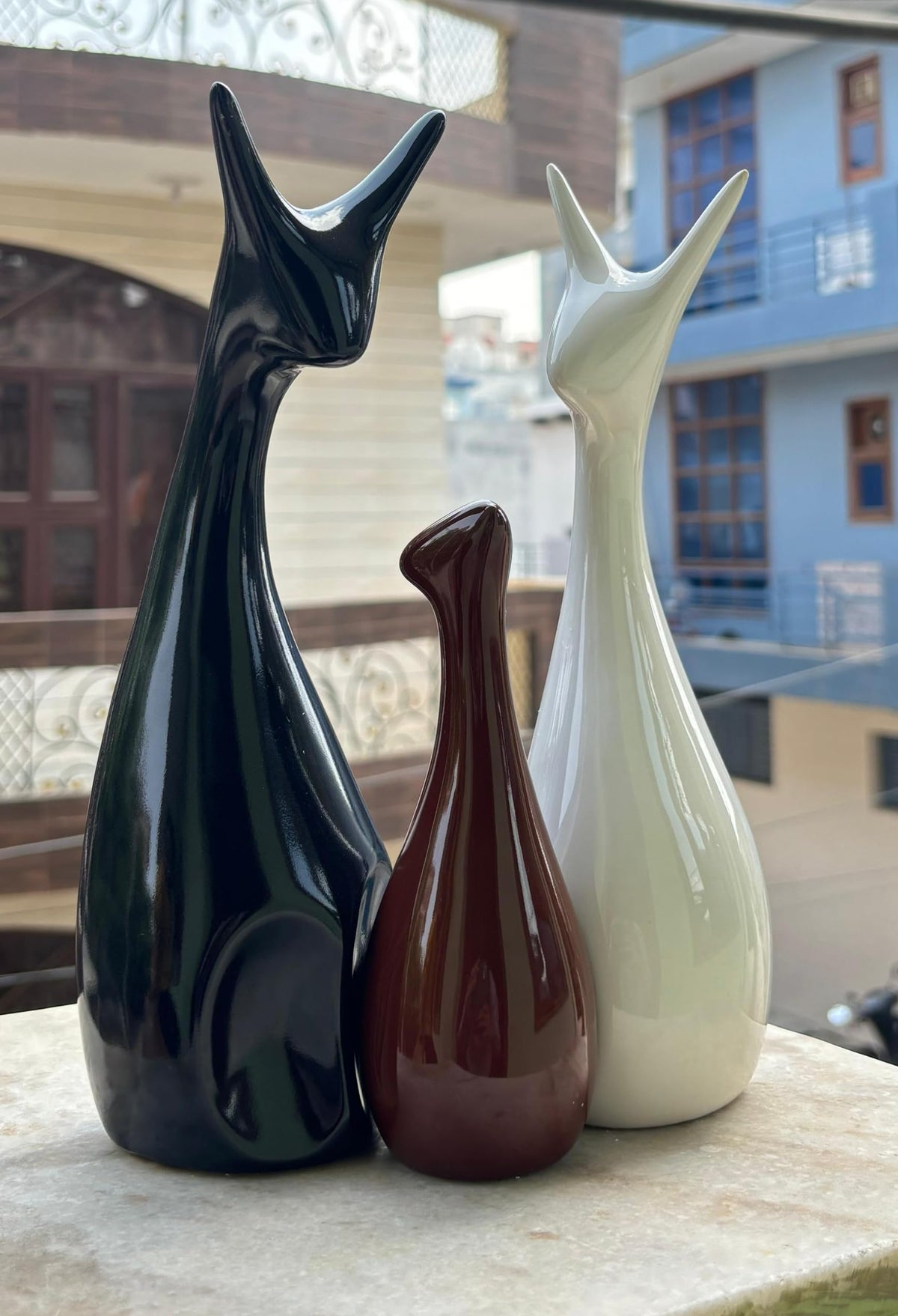 Monochrome Deer Family Ceramic Figurines - Set of 3 - home lifestyle view
