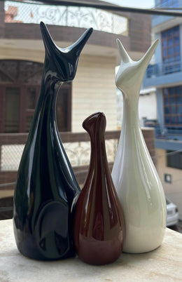 Monochrome Deer Family Ceramic Figurines - Set of 3 - additional product view