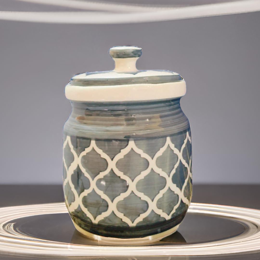 Grey Geometric Ceramic Pickle Jar - 1200 ml - home lifestyle view