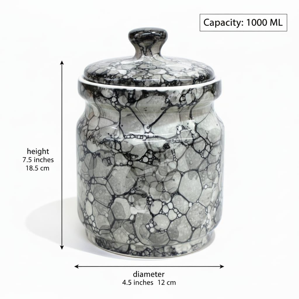 Black Marble Ceramic Pickle Jar - 1200 ml - additional product view