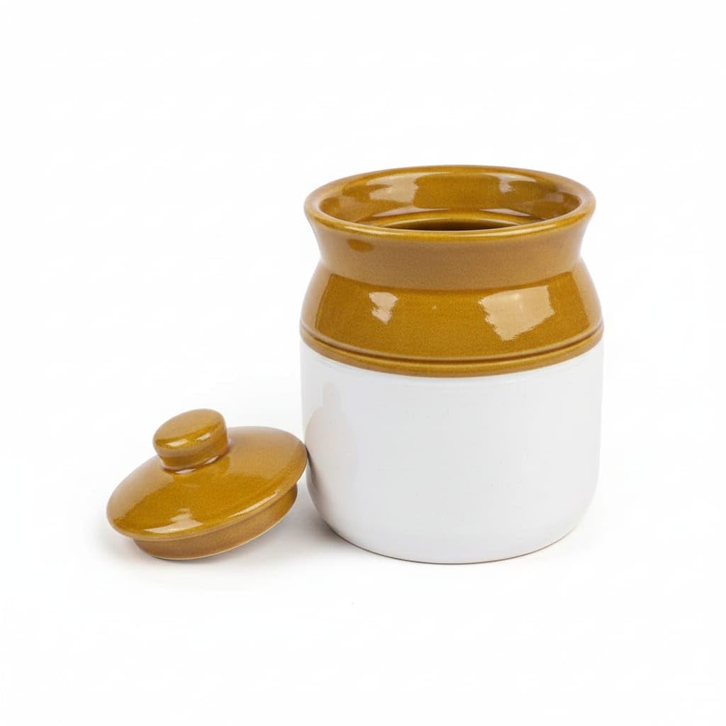 Classic Brown and White Ceramic Pickle Jar - 500 ml - home lifestyle view