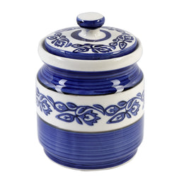 Blue Floral Ceramic Pickle Jar - 1200 ml - product view
