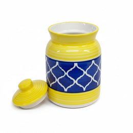 Yellow and Blue Geometric Ceramic Pickle Jar - 1000 ml - home lifestyle view