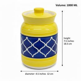 Yellow and Blue Geometric Ceramic Pickle Jar - 1000 ml - additional product view