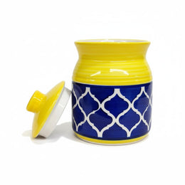 Yellow and Blue Geometric Ceramic Pickle Jar - 500 ml - home lifestyle view