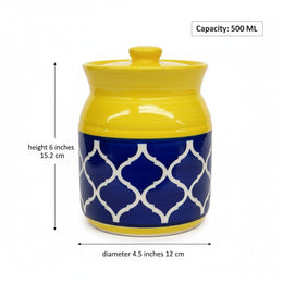 Yellow and Blue Geometric Ceramic Pickle Jar - 500 ml - additional product view