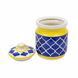 Yellow and Blue Geometric Ceramic Pickle Jar - 1200 ml - home lifestyle view