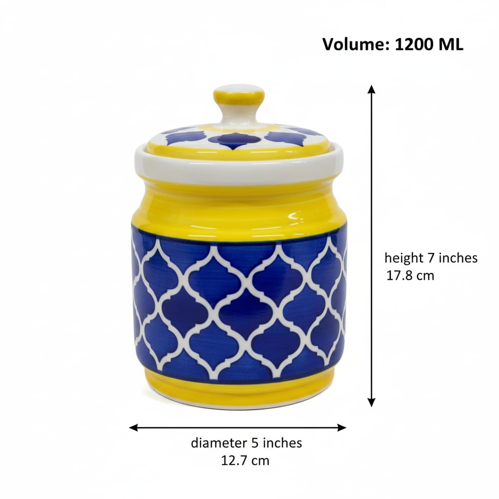 Yellow and Blue Geometric Ceramic Pickle Jar - 1200 ml - additional product view