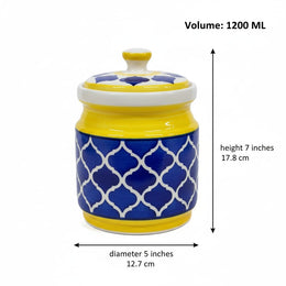 Yellow and Blue Geometric Ceramic Pickle Jar - 1200 ml - additional product view