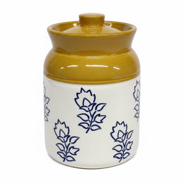 Blue Botanical Ceramic Pickle Jar - 1000 ml - product view