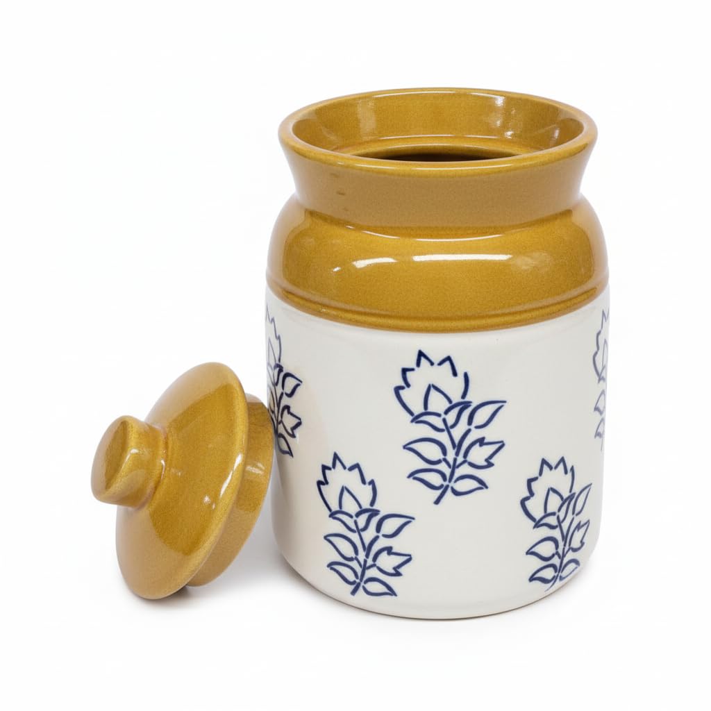 Blue Botanical Ceramic Pickle Jar - 1000 ml - home lifestyle view
