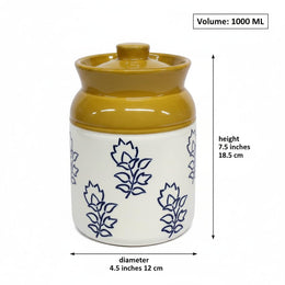 Blue Botanical Ceramic Pickle Jar - 1000 ml - additional product view
