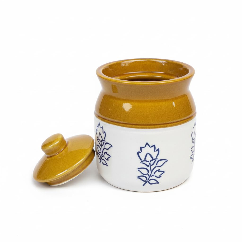 Blue Botanical Ceramic Pickle Jar - 500 ml - home lifestyle view
