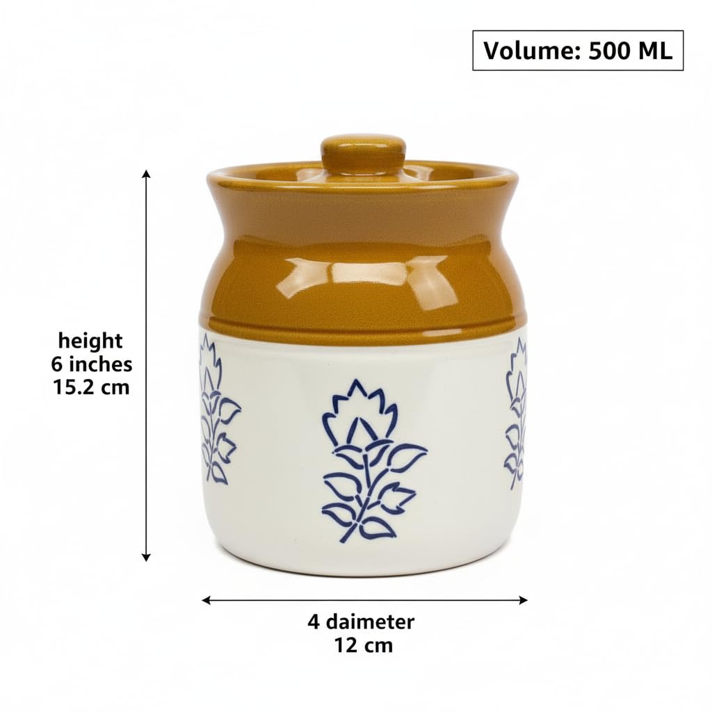Blue Botanical Ceramic Pickle Jar - 500 ml - additional product view