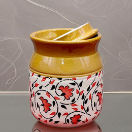 Hand-Painted Floral Ceramic Pickle Jar - 500 ml - product view