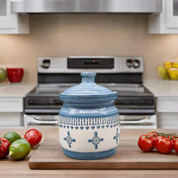 Grey Floral Border Ceramic Pickle Jar - 1000 ml - product view