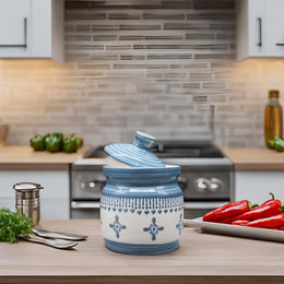 Grey Floral Border Ceramic Pickle Jar - 1000 ml - home lifestyle view