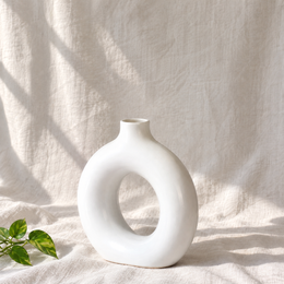 Matte White Donut Ceramic Vase - product view