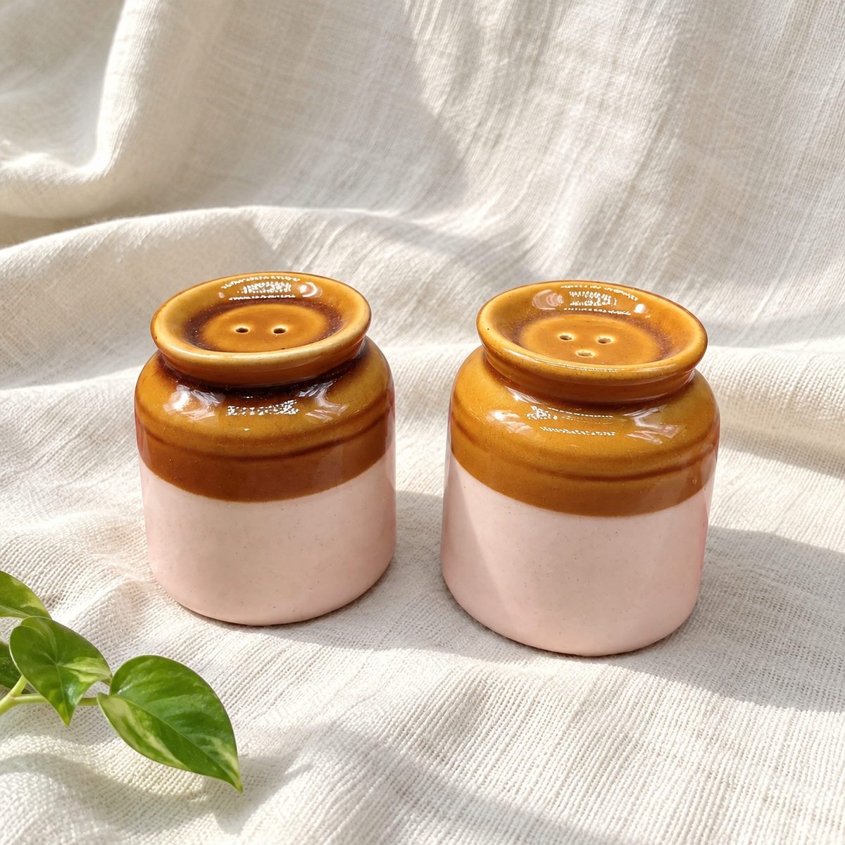Classic Brown and White Salt and Pepper Shakers - Set of 2 - product view