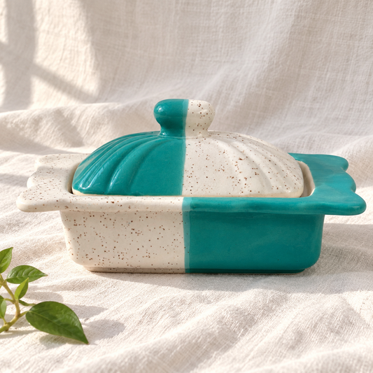 Two-Tone Ceramic Butter Dish with Lid - product view