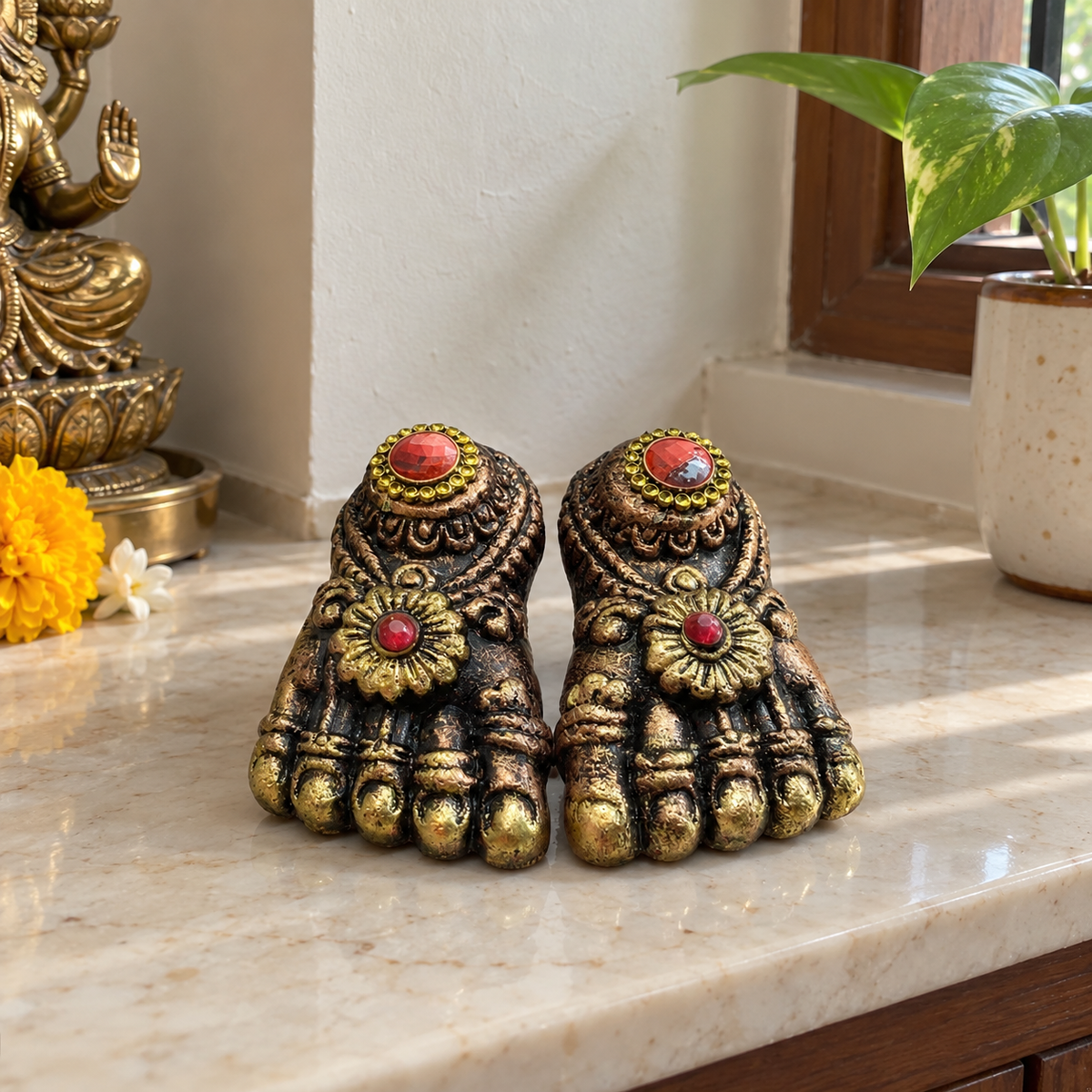 Antique Gold Lakshmi Charan - Pair - home lifestyle view