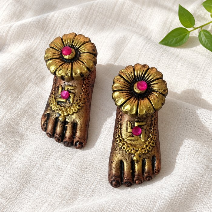 Floral Lakshmi Charan - Antique Gold Pair