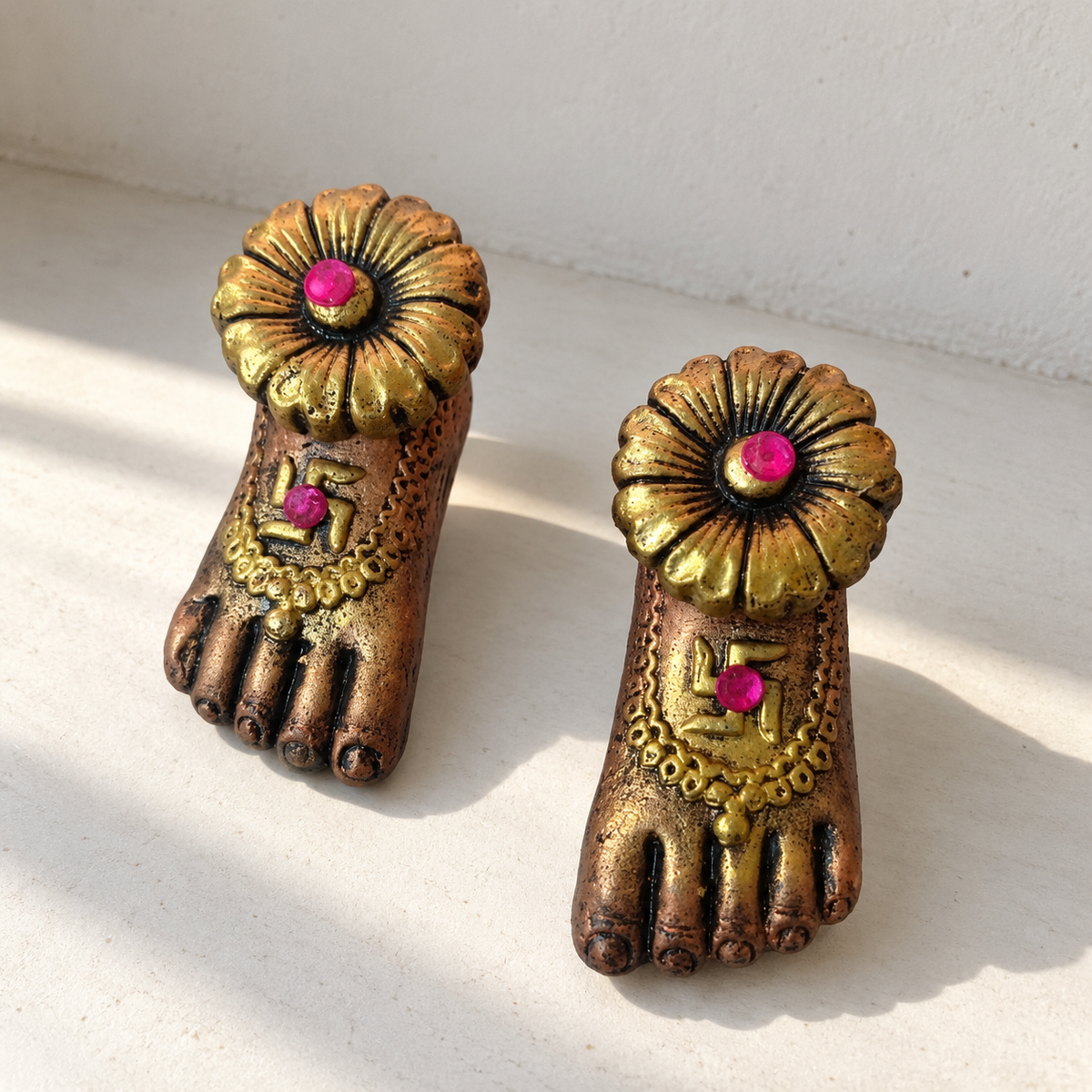 Floral Lakshmi Charan - Antique Gold Pair - additional product view