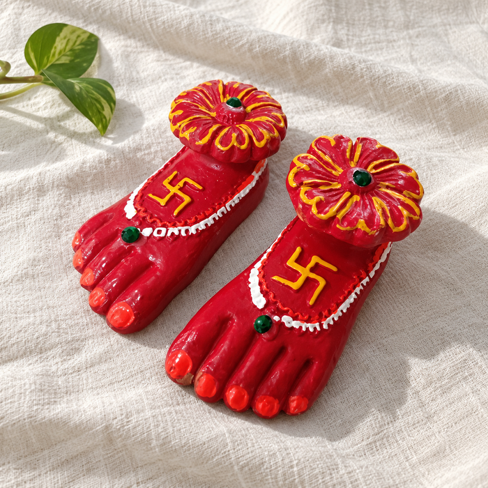 Red Floral Lakshmi Charan - Pair