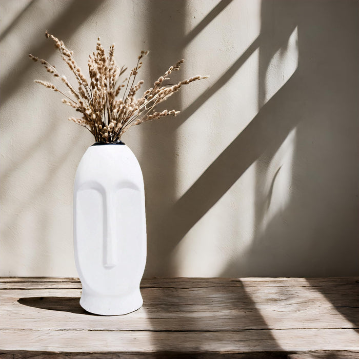 White Sculptural Face Ceramic Vase