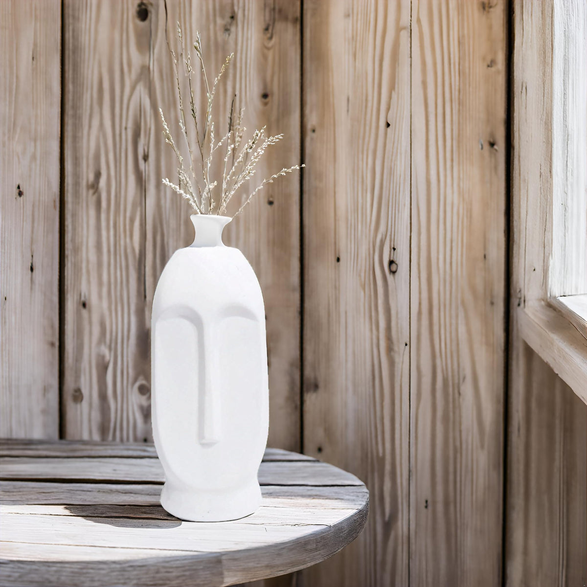 White Sculptural Face Ceramic Vase - home lifestyle view